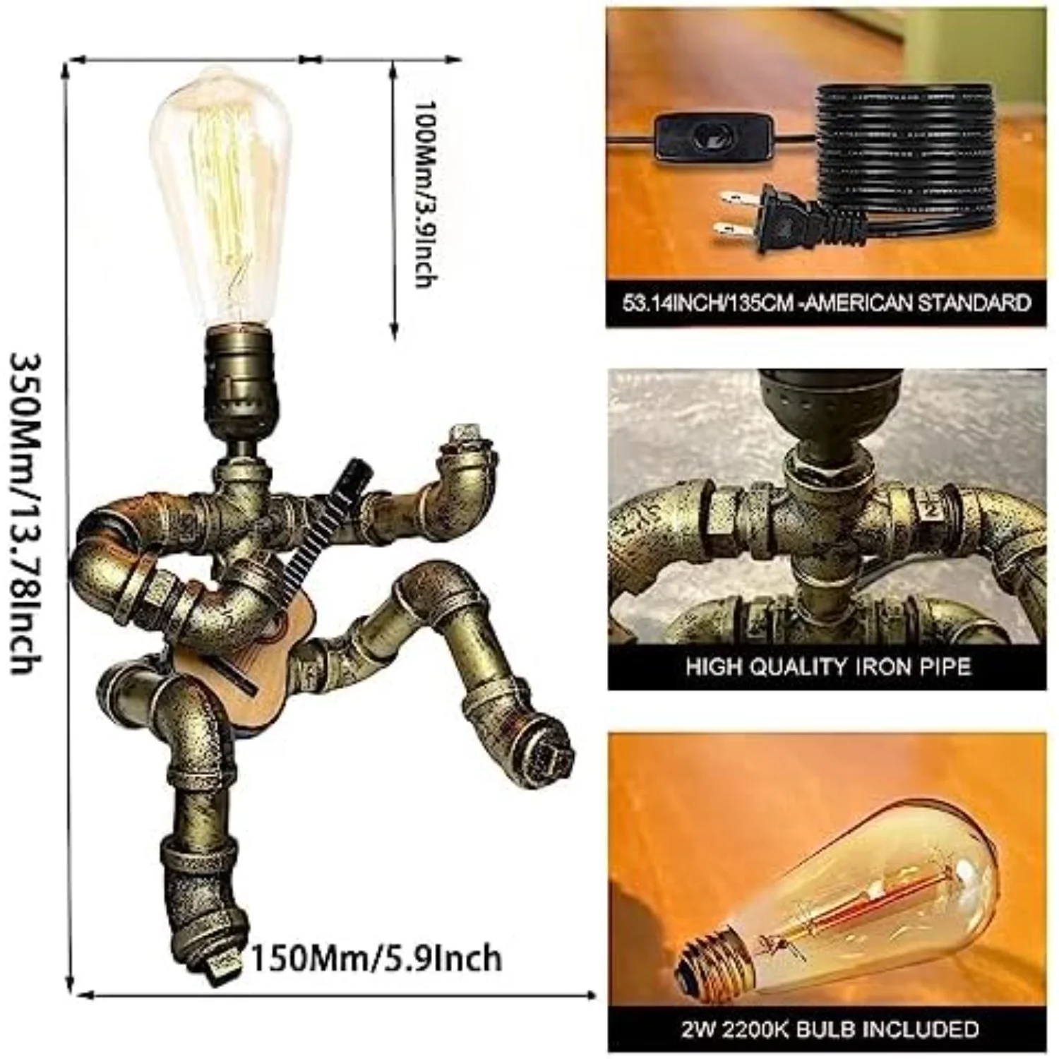 موسيقى الغيتار ديكور الغيتار للرجال هدايا باردة لعشاق الموسيقى ميكروفون له Steampunk اديسون لمبة مصابيح القيثارات الرجعية المعدنية