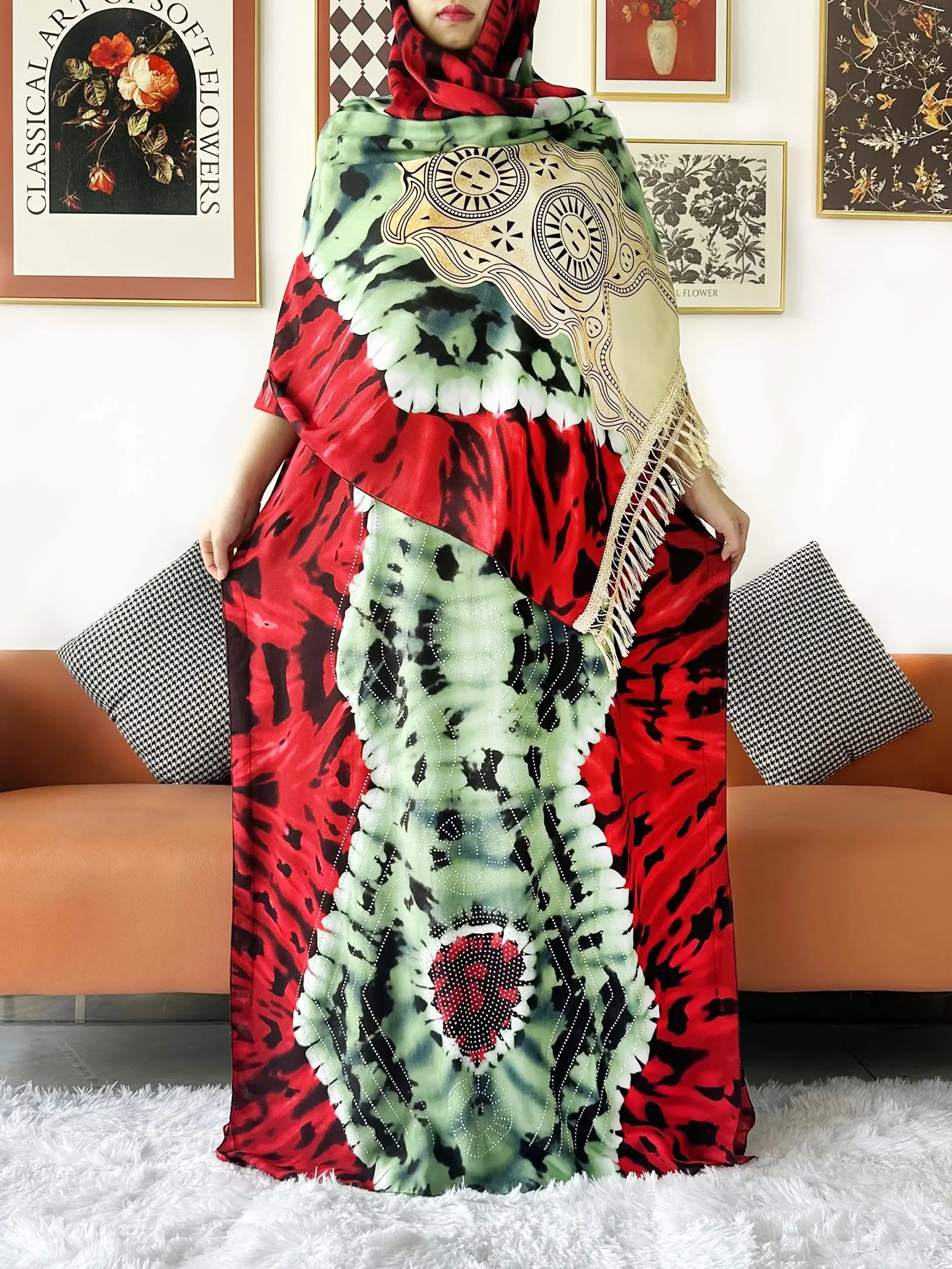 New Style African Moroccan For Women 100% Cotton with Big Scarf Jilbab Abayas Plus Size Caftan Loose Dress Short Sleeves Dress