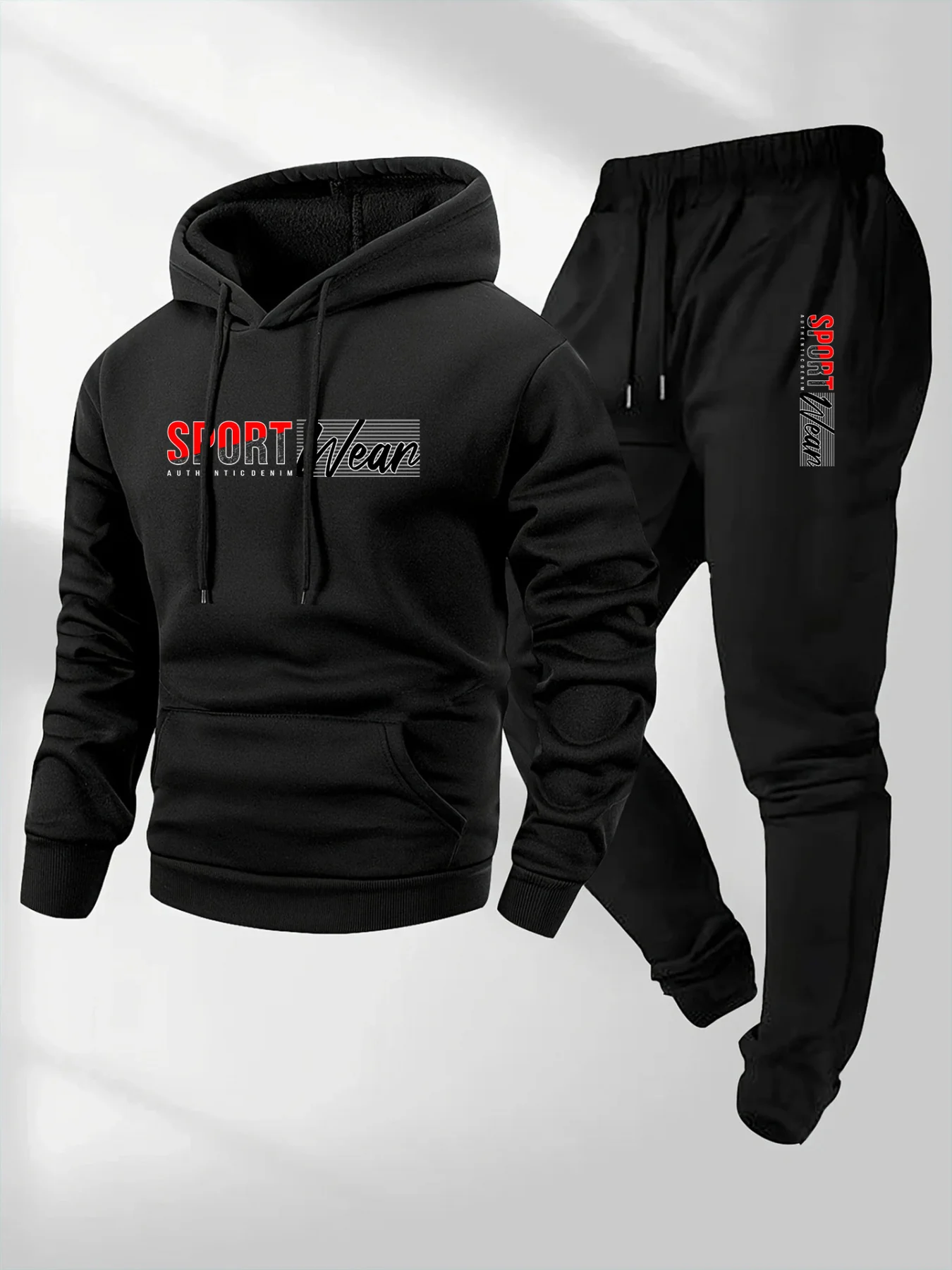 Men's Autumn/Winter Letter Print Hooded Sweatshirt Tracksuit, Trendy Casual Two-Piece Set