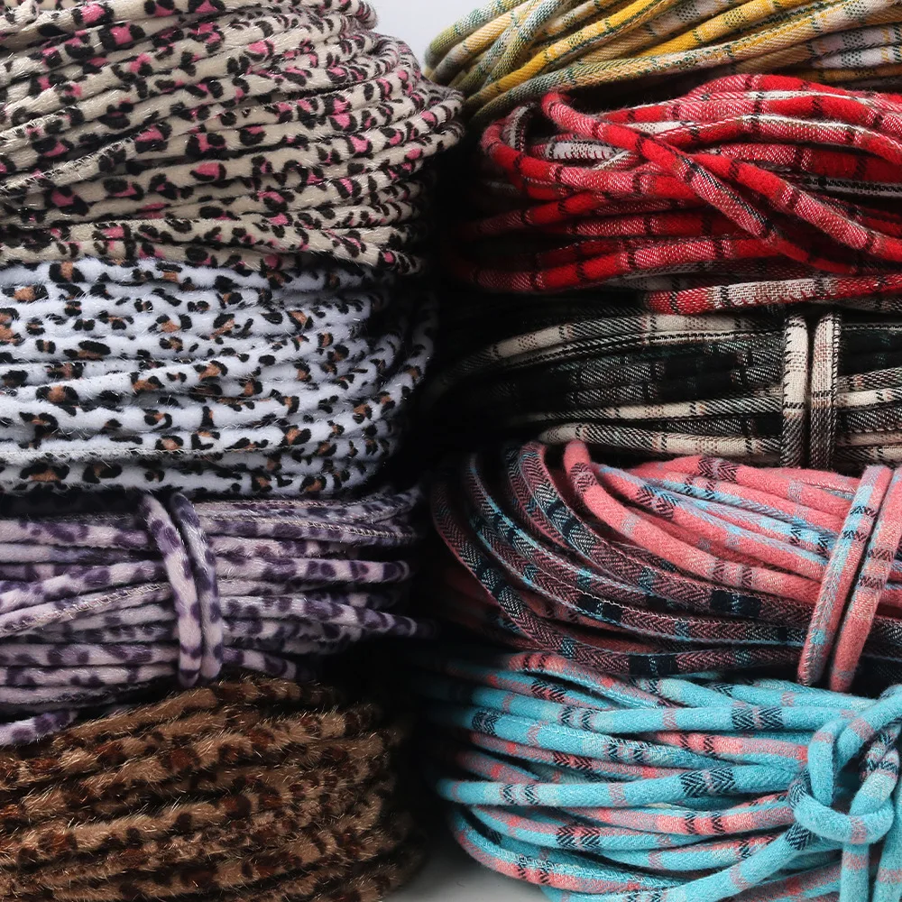 

5mm Core Round Braided Rope Leopard Print Color Block Plaid Drawstring for DIY Hat Cord Shoulder Strap