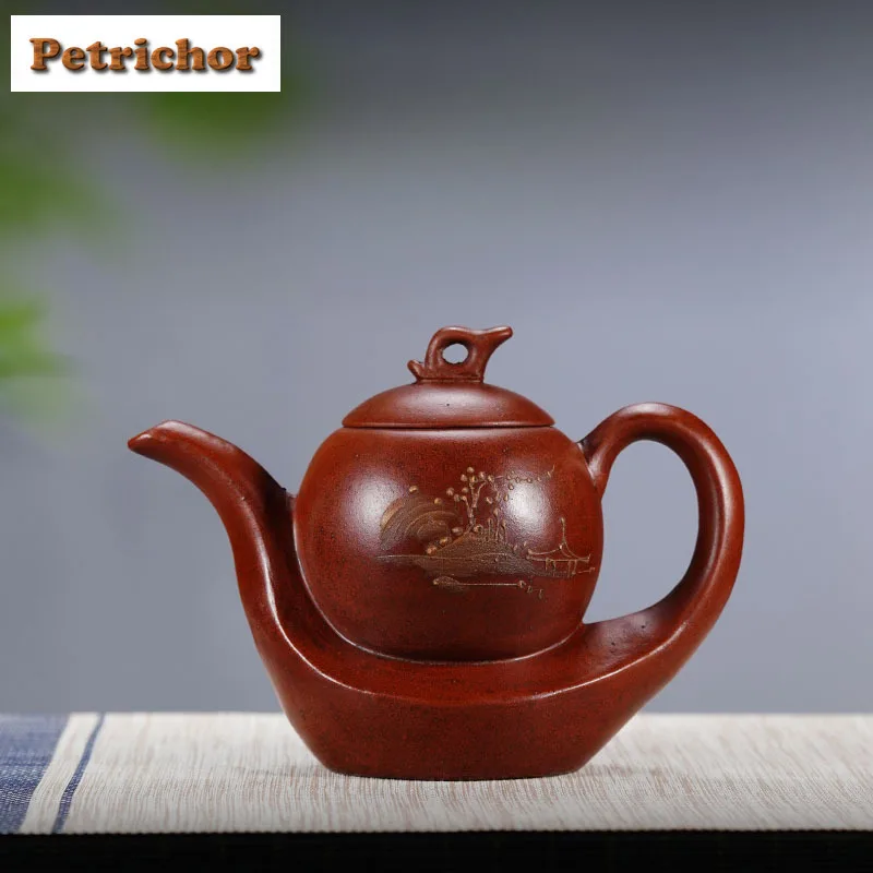 

475ml Handmade Yixing Purple Clay Teapots Handmade Plain Sailing Pot Raw Ore Red Mud Kettle Zisha Tea Set Tea Ceremony Supplies