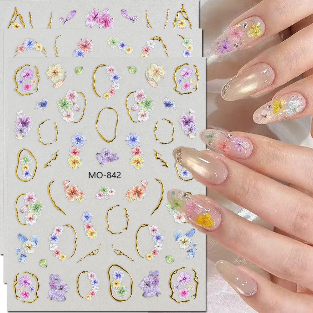 

3pcs 5D Embossed Nail Stickers Nail Decals French Gold Lines Dry Petals Flowers Nail Art Decals Nail Manicures Tips Beauty