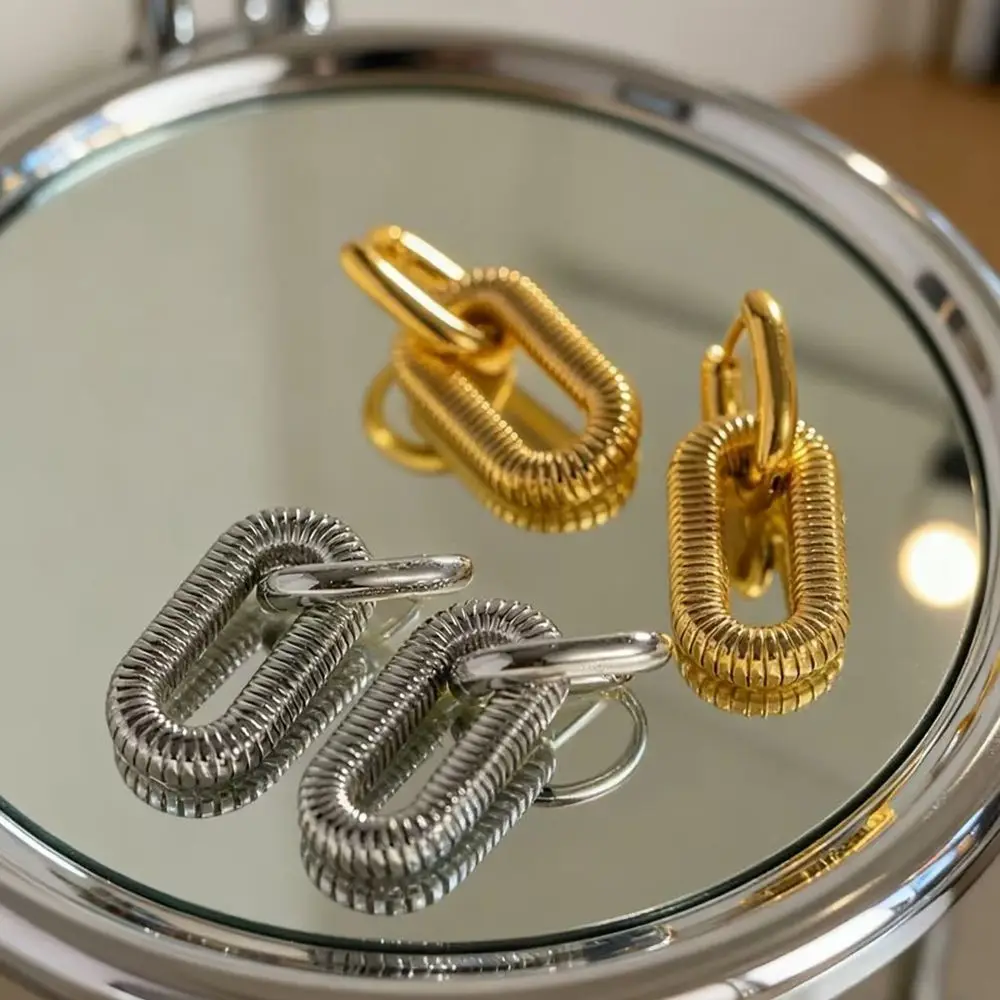 925 Silver Needle Ins Gold Silver Simple Circle Earrings Square Convex Pattern Lock Ring Design Men's/Women's Jewelry Party
