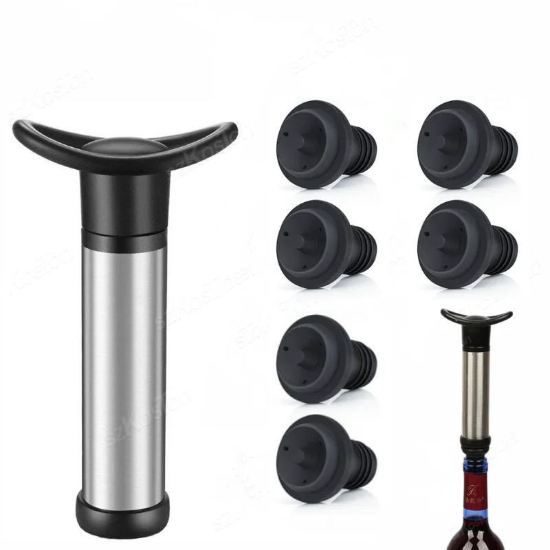 Vacuum Wine Saver Set Pump Preserver with Vacuum Wine Rubber Black Bottle Stoppers for White / Beer Wine Sealing Keep Wine Fresh