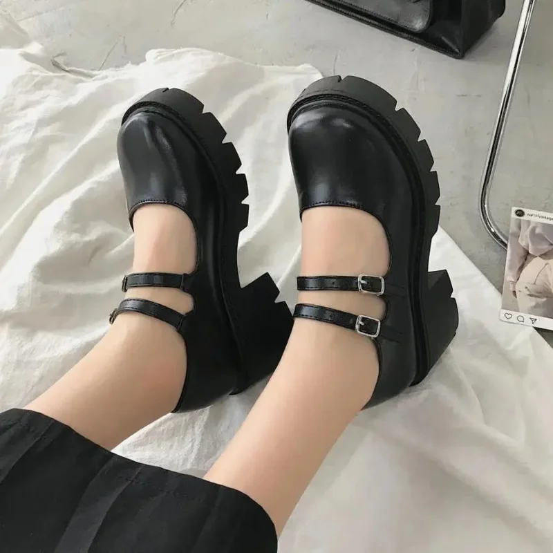 Lolita Shoes On Heels Platform Shoes Women's Shoes Japanese Style Mary Janes Vintage Girls High Heel College Student Shoes 42