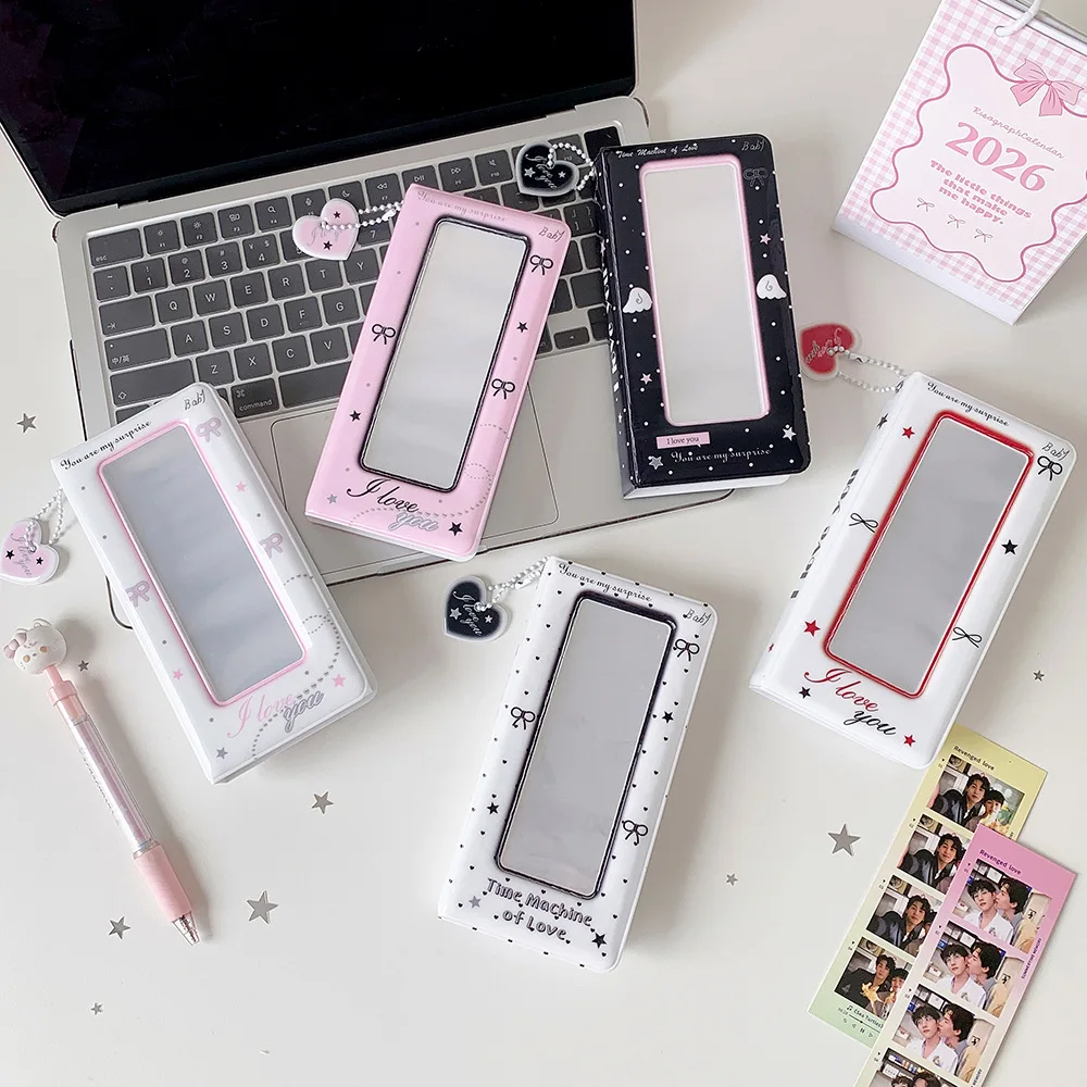 Cute Cartoon Heart Photo Strip Album, Four-Frame Photo Booth & Bookmark Storage Book, Photocard Organizer for Students