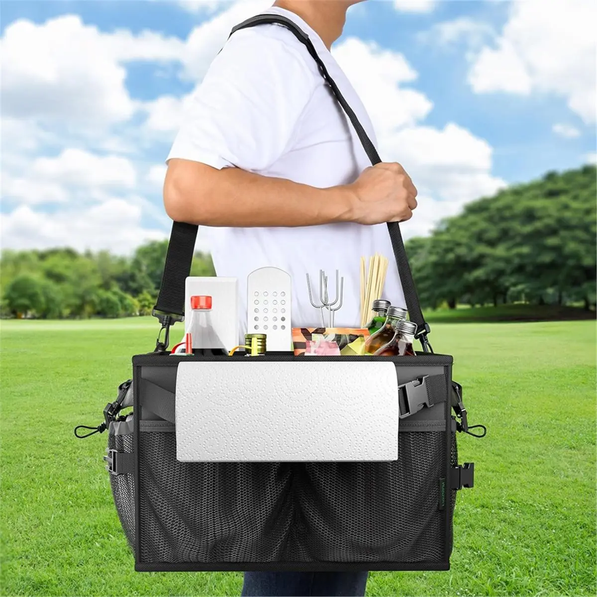 

Large Grill and Picnic Caddys with Paper Towel Holder, BBQ Organizer for Utensil, Plate, Condiment, Griddle Caddys