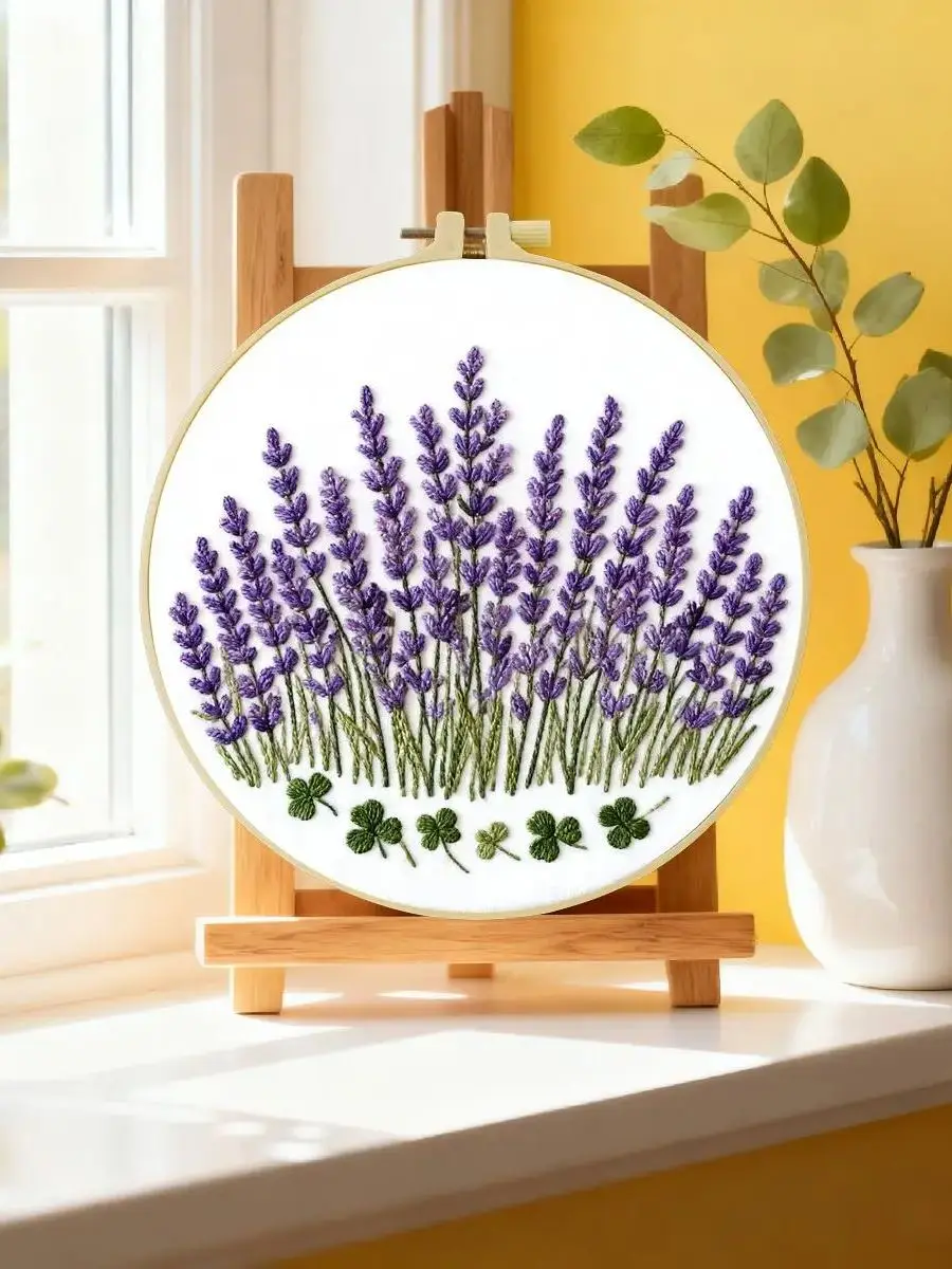1 Stück 20X20CM/15X15CM 7,87/6,3 Zoll Pflanzen - Lavendel Stickerei Starter-Kit DIY-Kit DIY Stickerei-Set Handarbeiten Heimdekoration – Detail 6