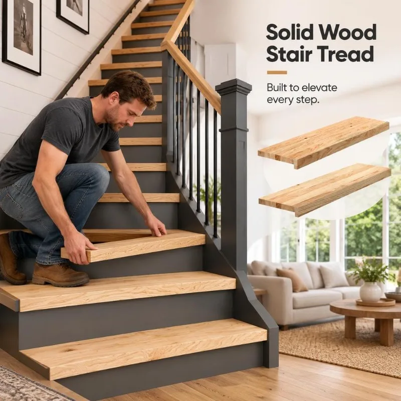 Massivholz-Eichen-Treppenstufen, 2er-Set, unbehandelte Naturholzoberfläche, Renovierung von Innentreppen, Ersatzstufen, Fensterbank, Regal, 100x30x2 cm, moderner Stil für Wohnzimmer und Flur