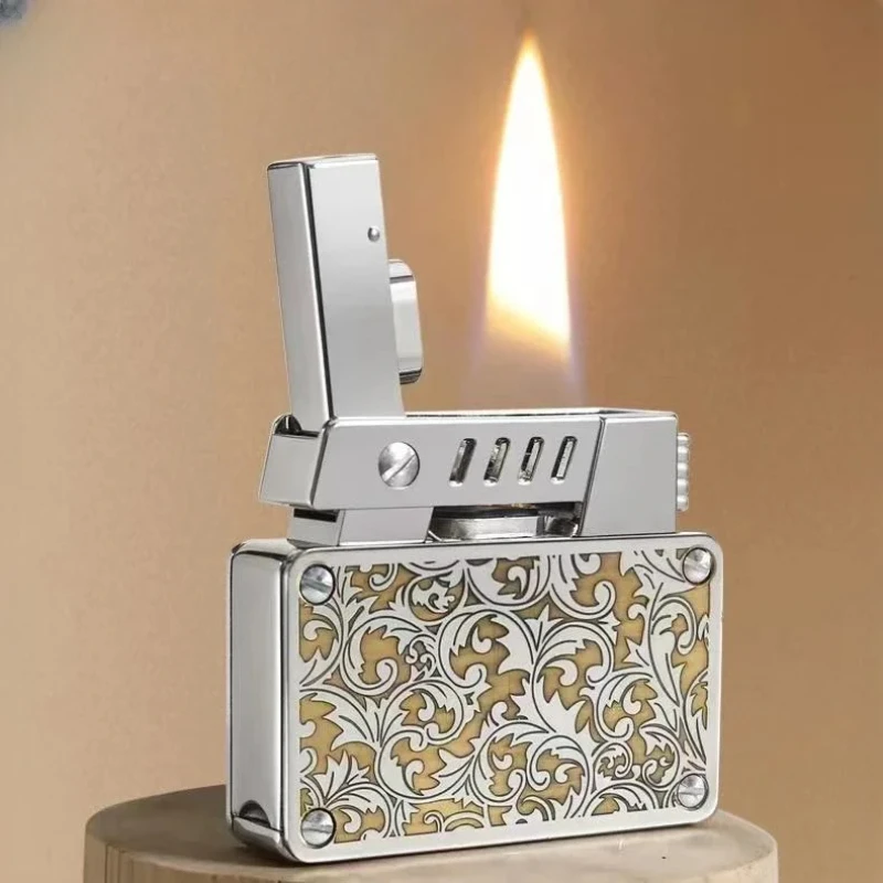 New Retro One-click Ejection Ignition Kerosene Lighter Creative Engraving Double-sided Tangcao Personalized Men's Gift