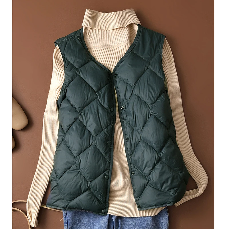 SEDUTMO Quilted Ultra Light Thin Duck Down Vest Women Winter Jackets Slim Waistcoat Autumn Casual Basic Parkas ED2086