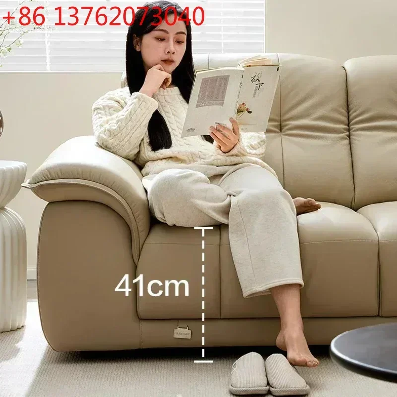 1-shaped Minimalist Modern Genuine Leather Cloud Sectional Lazy Couch Living Room First Layer Cowhide Straight Row Petal Sofa