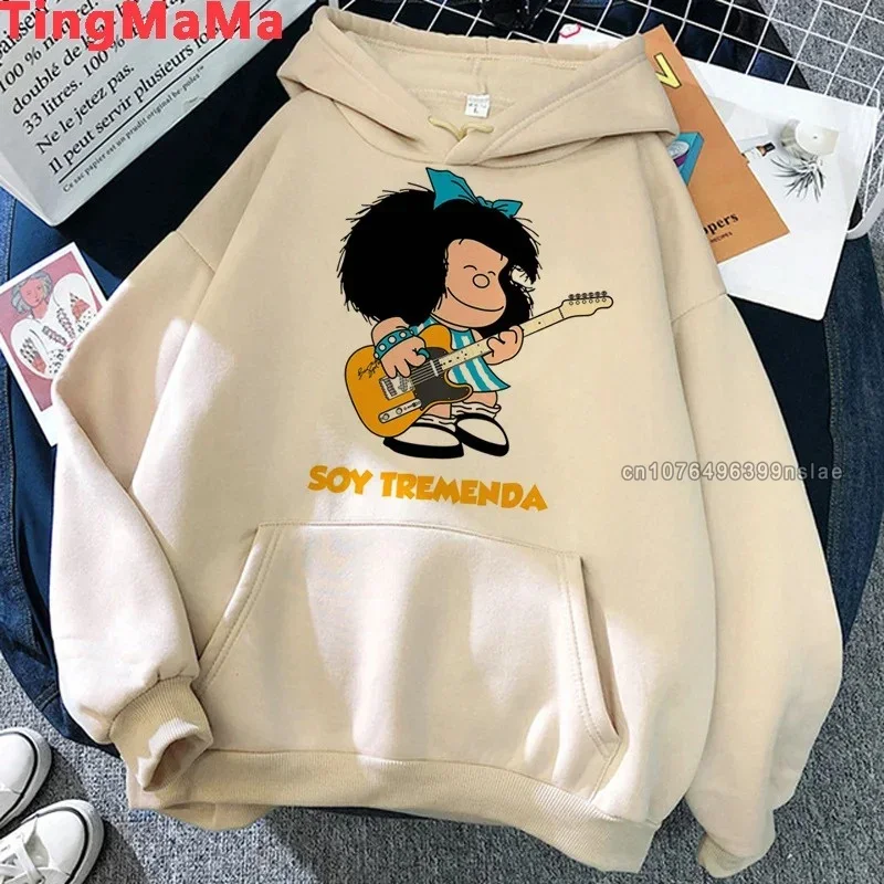 Sudadera con capucha de lana de algodón para hombre y mujer, ropa con estampado de Mafalda QUIERO café de la PAZ, jersey de dibujos animados de