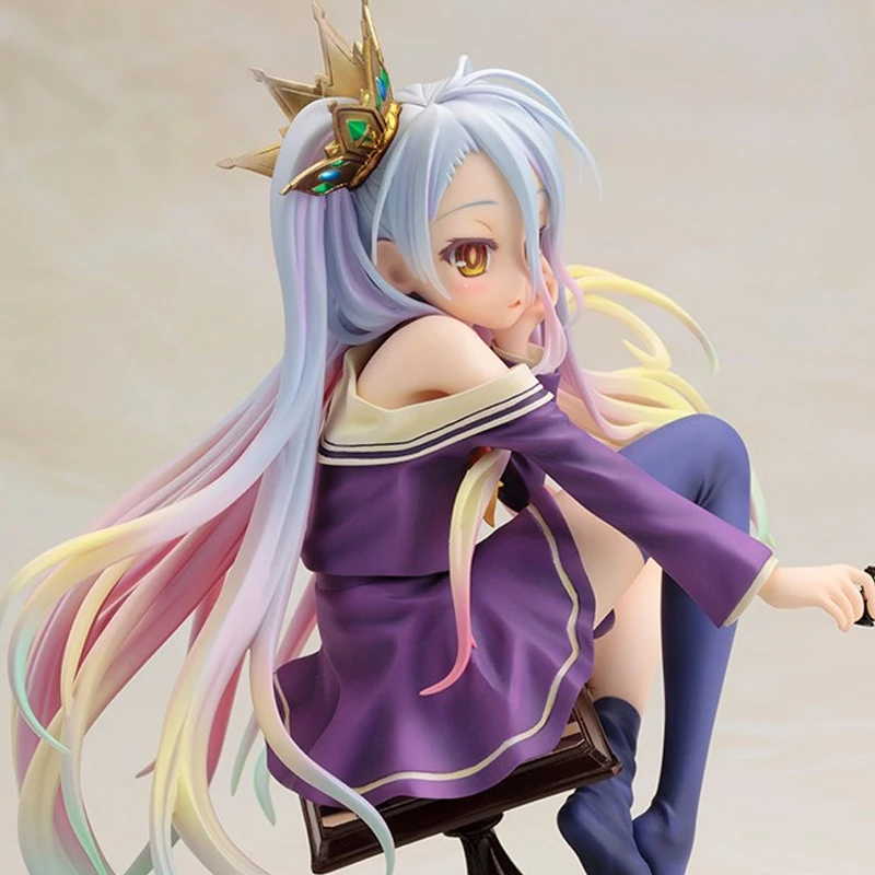 16Cm Japanese Anime No Game No Life Figure Shiro Sitting Posture Cute Pvc Model Statue Otaku Girls Decoration for Fans Toy Gifts