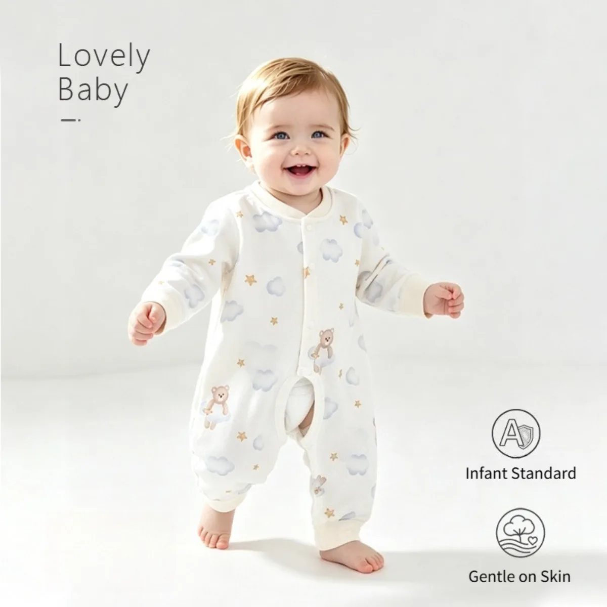 Soft 100% Cotton Newborn Baby Romper 0-24M Breathable Long Sleeve Front Snap Infant Unisex Easy Change Bodysuit for Spring Fall