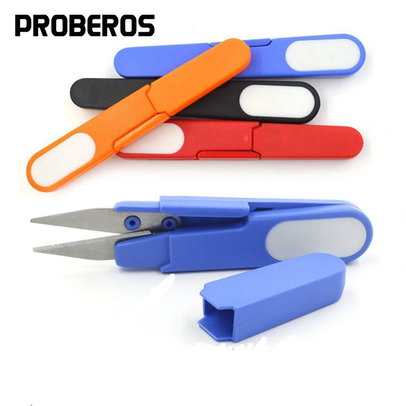 U Shape Mini Fishing Scissors With Cap Stainless Steel Handle Pliers Line Cutter Sharp Fish Cut Clipper Tackle Tools Accessories