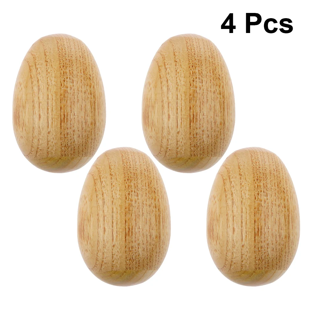 4pcs Wooden Egg Shakers Toy Music Percussion Toy Egg Musical Instrument Toy Kindergarten Supplies for Kids Children (Light Brown