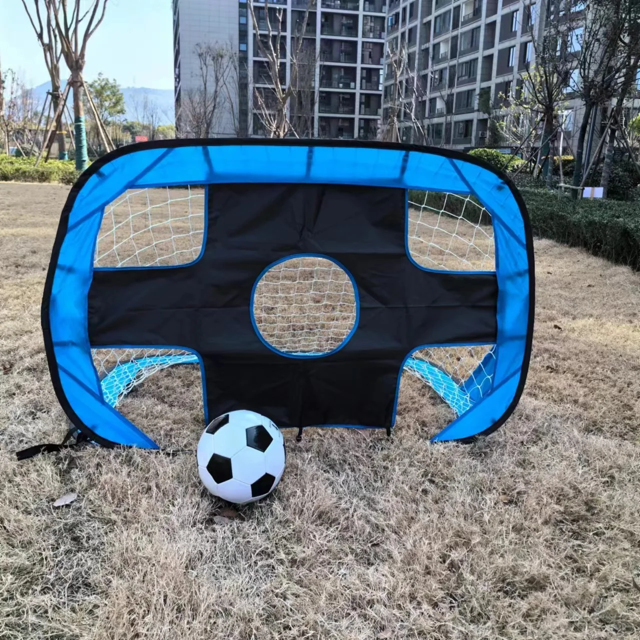 

Custom Outdoor Sport Play Football Gate Foldable Easily Spread Out Four in One Portable Soccer Goal Folding