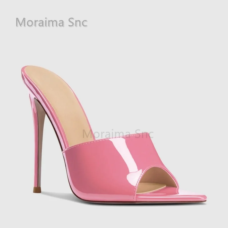 Ciabatte in pelle verniciata Pantofole Donna Tacchi alti Scarpe estive a punta Scarpe da festa con diapositive a spillo sexy poco profonde