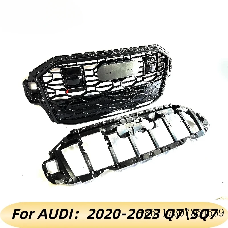 For Audi RSQ7 Front Bumper Grille ABS Compatible with Q7SQ7 2020 2021 2022 2023 Cellular grid ACC Hole Included