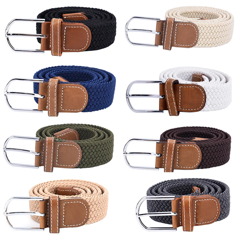 Belt For Men Elastic Waistband Canvas Buckle Braided Mens Woven Stretch Straps