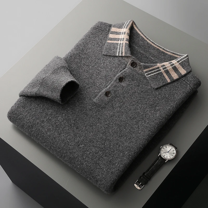 Thickened Autumn/winter new 100% Merino wool cashmere sweater Men's polo neck pullover warm bottom knit shirt top