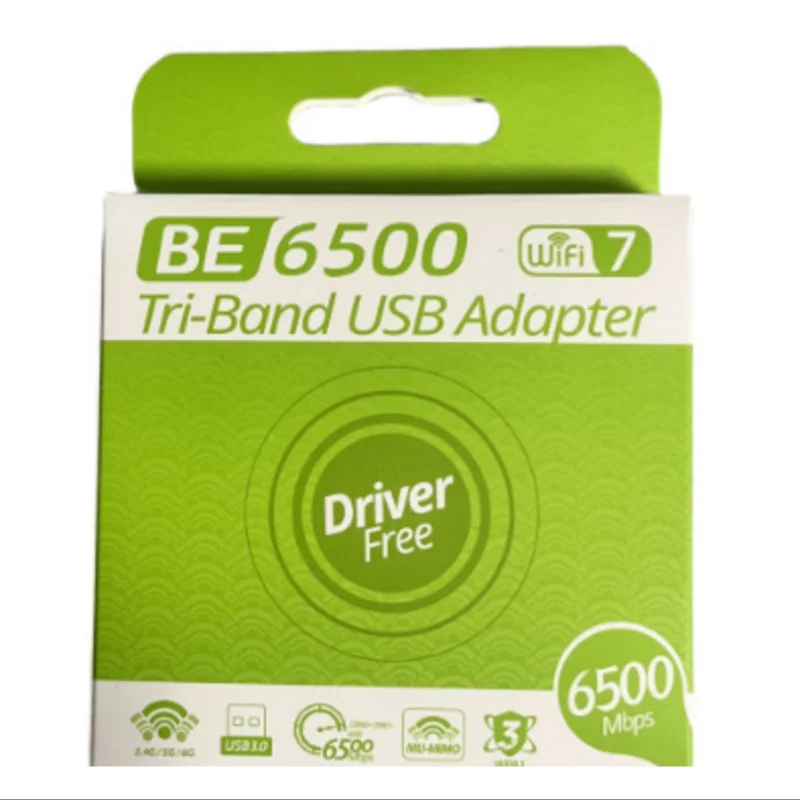BE6500 WiFi7 USB3.0 Wireless Dongle 6500Mbps Tri Band 2.4G 5G 6GHz 802.11BE Network Adapter For Windows 10 11 Desktop Laptop