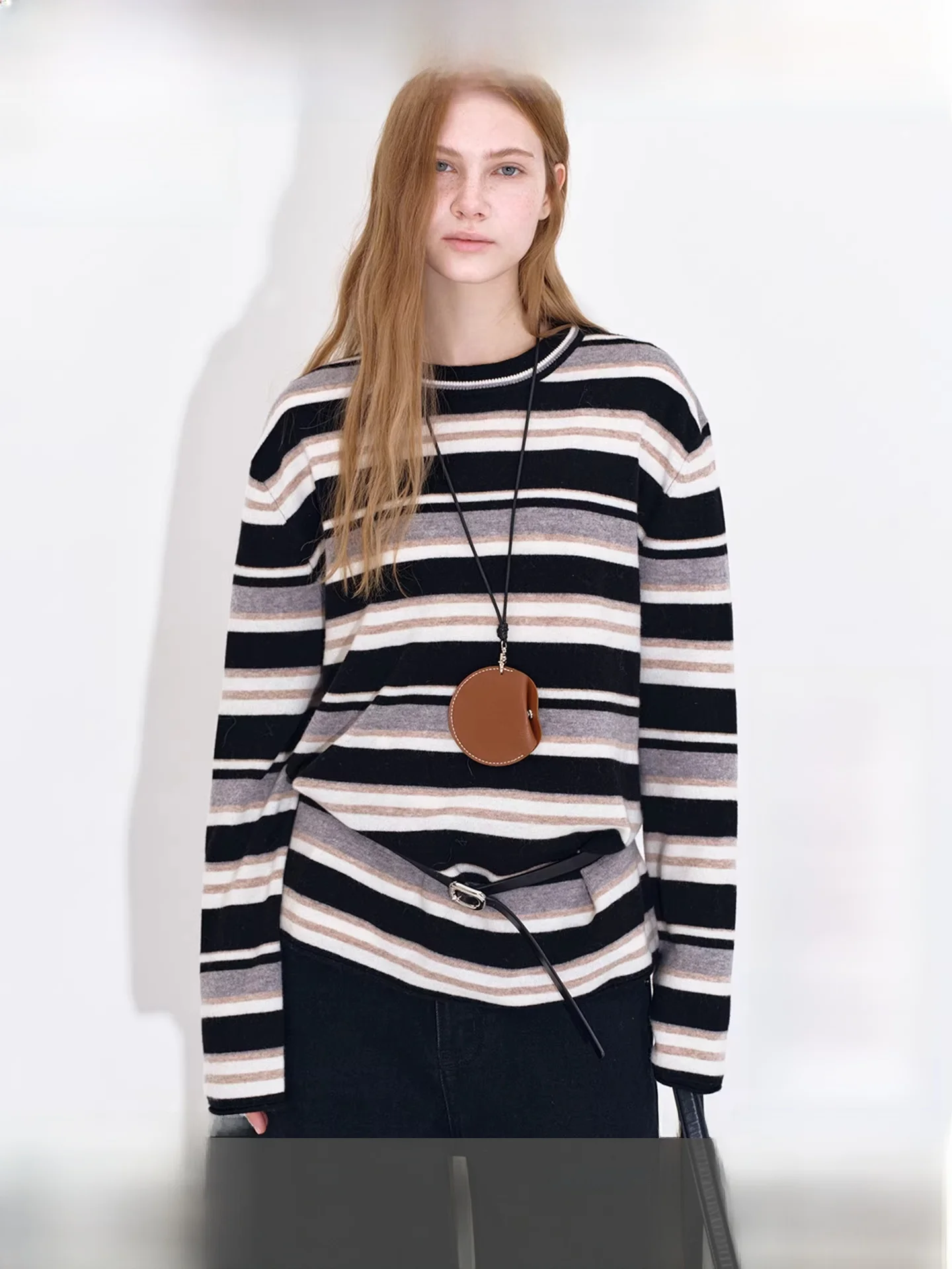 

Fano Women's Knitted Wool Sweater Casual Leisure 00% Wool Yarn Striped Hoodie Winter Warm Thermal Long Sve round Ne