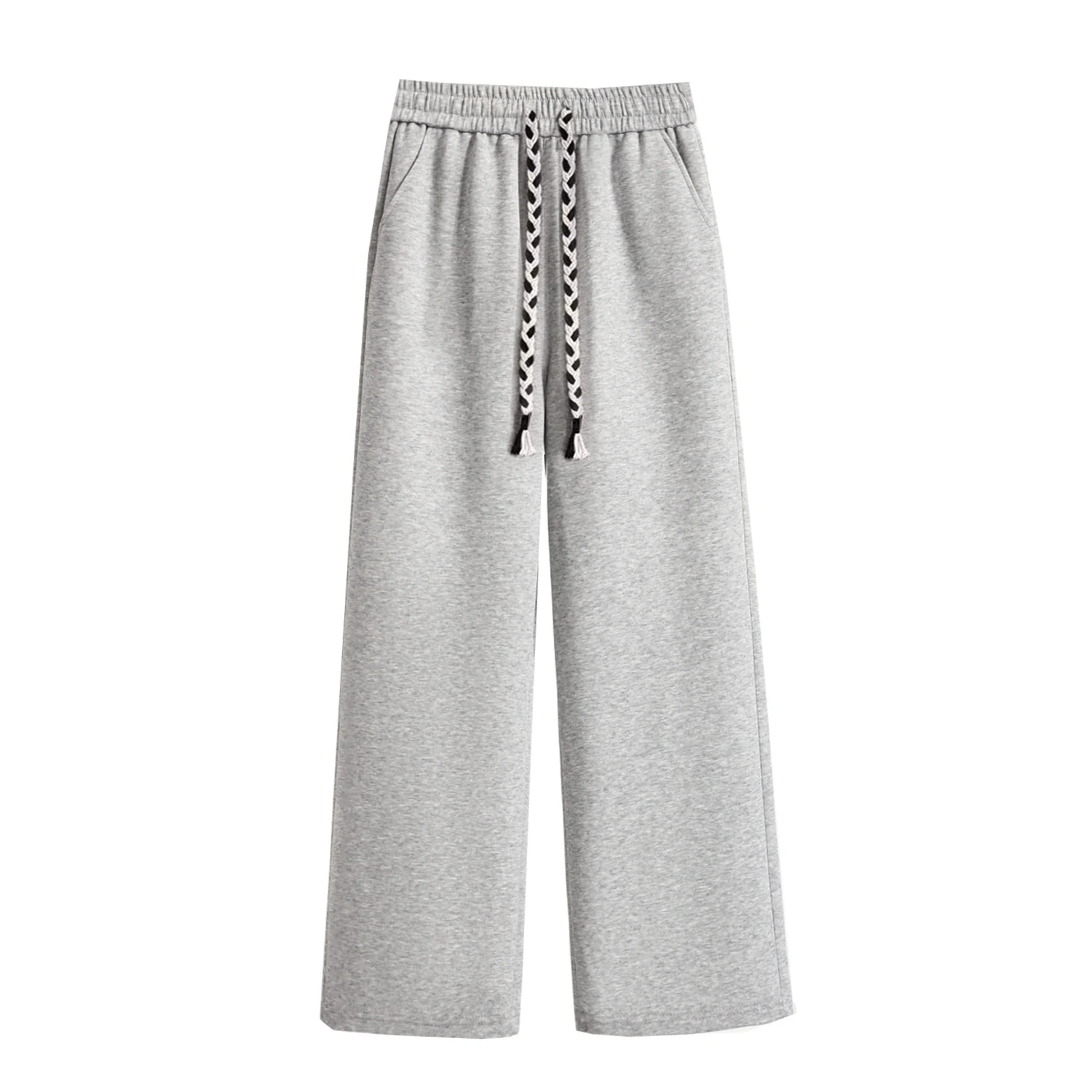 กางเกงขายาวทรงตรงขากว้างสไตล์ลำลองเอวสูงสำหรับผู้หญิง ผ้าสวมใส่สบาย อุ่น เหมาะสำหรับฤดูหนาว