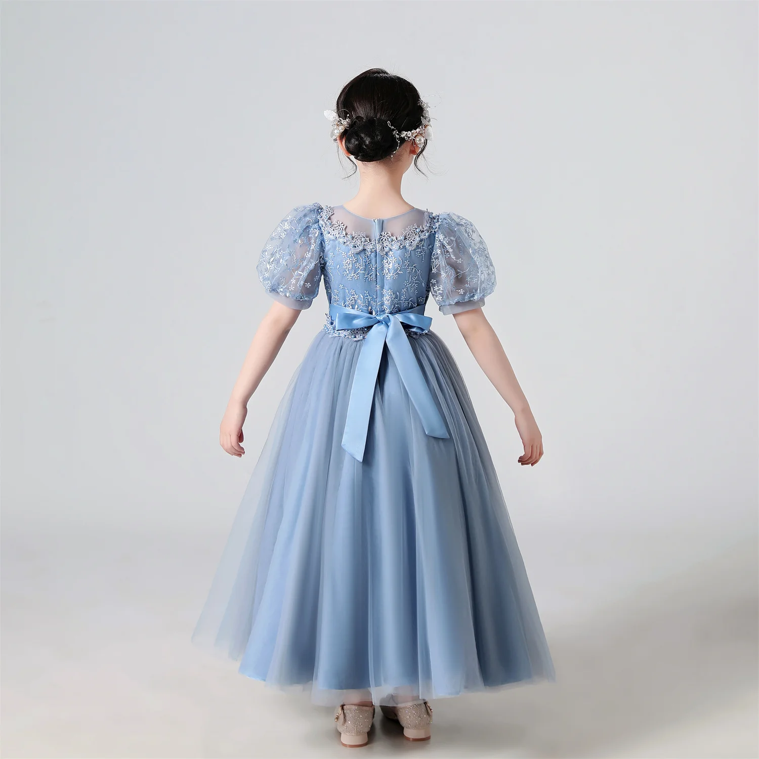 Girl Flower Dress Lace Embroidered Wedding Princess Dress Host Performance Costume Gown Christmas Party Evening Dresses