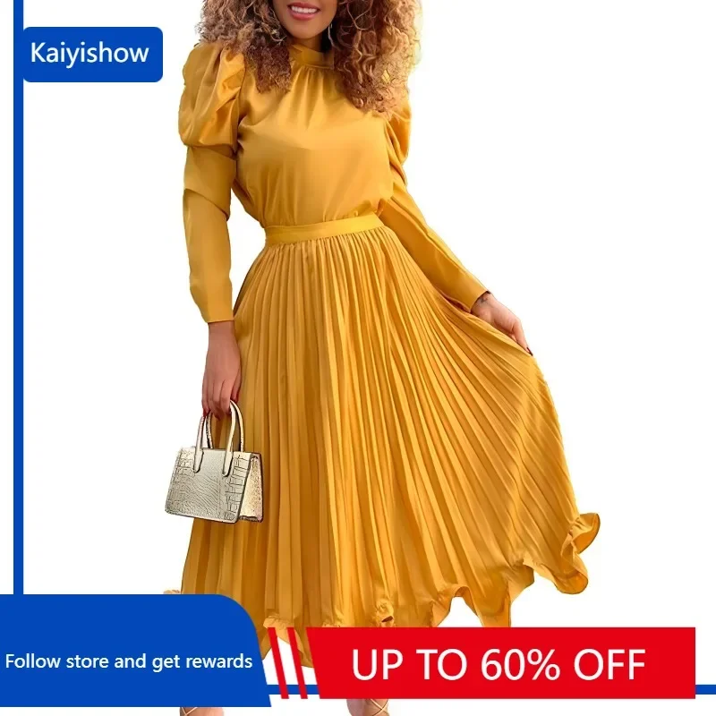 2 Two Piece Set Africa Clothing African Clothes Plus Size African Dresses for Women 2024 Autumn Tops Pleated Skirt Set Outfits