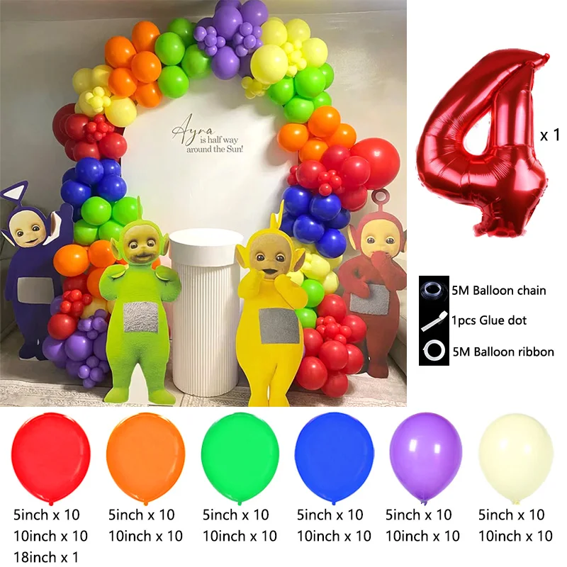 Teletubbies Themed Balloon Arch Chain Foil Mylar Tinky Winky Dipsy Laa-Laa Po with Latex for Toddler Birthday Photo Booth view 5