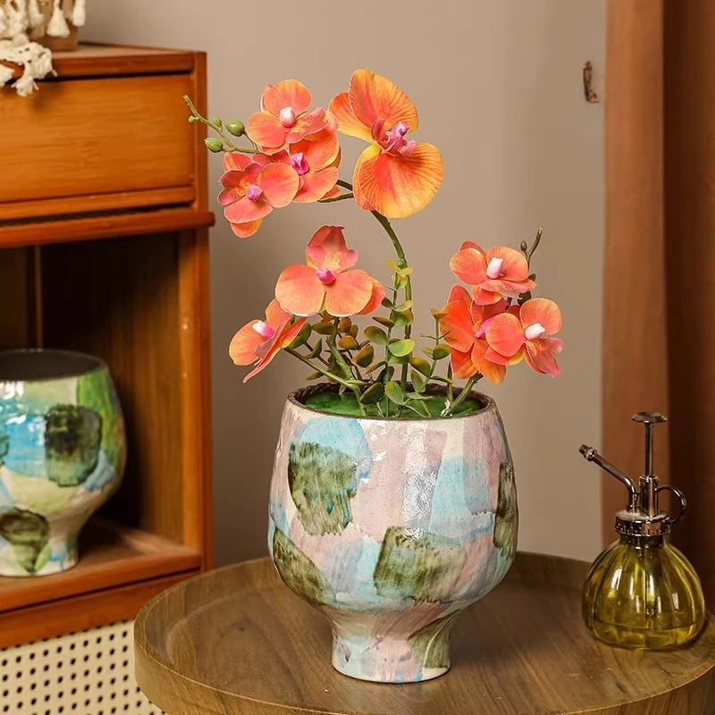 

Ceramic Flower Pot Household Retro High-grade Large-diameter High-footed Vase Livingroom Entrance Decoration Home Decor Floreros