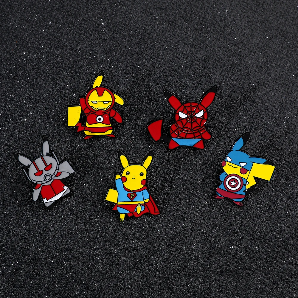 Marvel Superhero Cosplay Pikachu Enamel Pins Avengers Spiderman Brooch for Backpack Badge Brooch Accessories