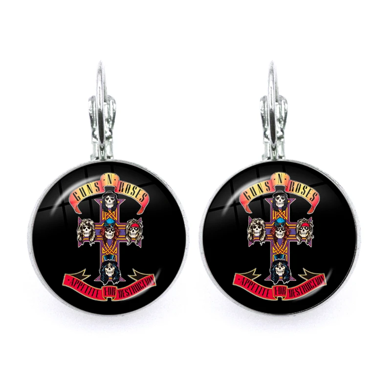 Guns N Roses Rock Band Women Dangle Earrings Fashion Drop Earrings, Glass Dome Cabochon Lady Jewelry Gift