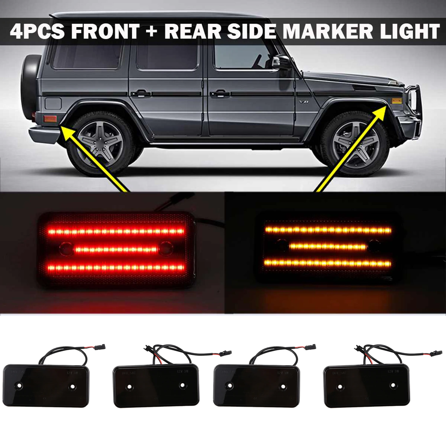 4Pcs LED Side Marker Light Bumper Turn Signal Lamp for Mercedes-Benz W463 G-Class G500 G550 G55 G63 AMG 2002-2014