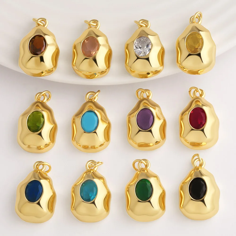 OCESRIO Birthstone Oval Pendant for Necklace Copper Gold Plated Irregular Pebble Charm for DIY Jewelry Making Supplies pdta378