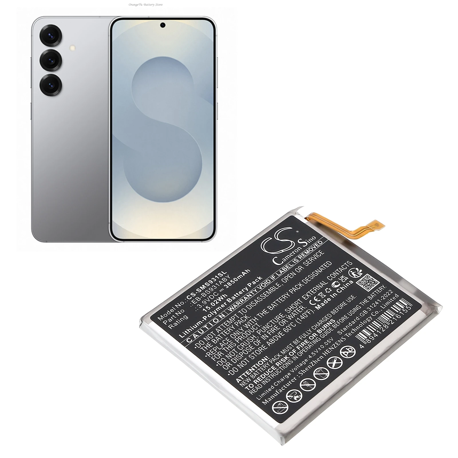 Cameron Sino 3.9V 3850mAh Battery EB-BS931ABY for Samsung Galaxy S25 5G, SM-S9310, SM-S931B, SM-S931D, S931J, S931N, S931Q,S931U