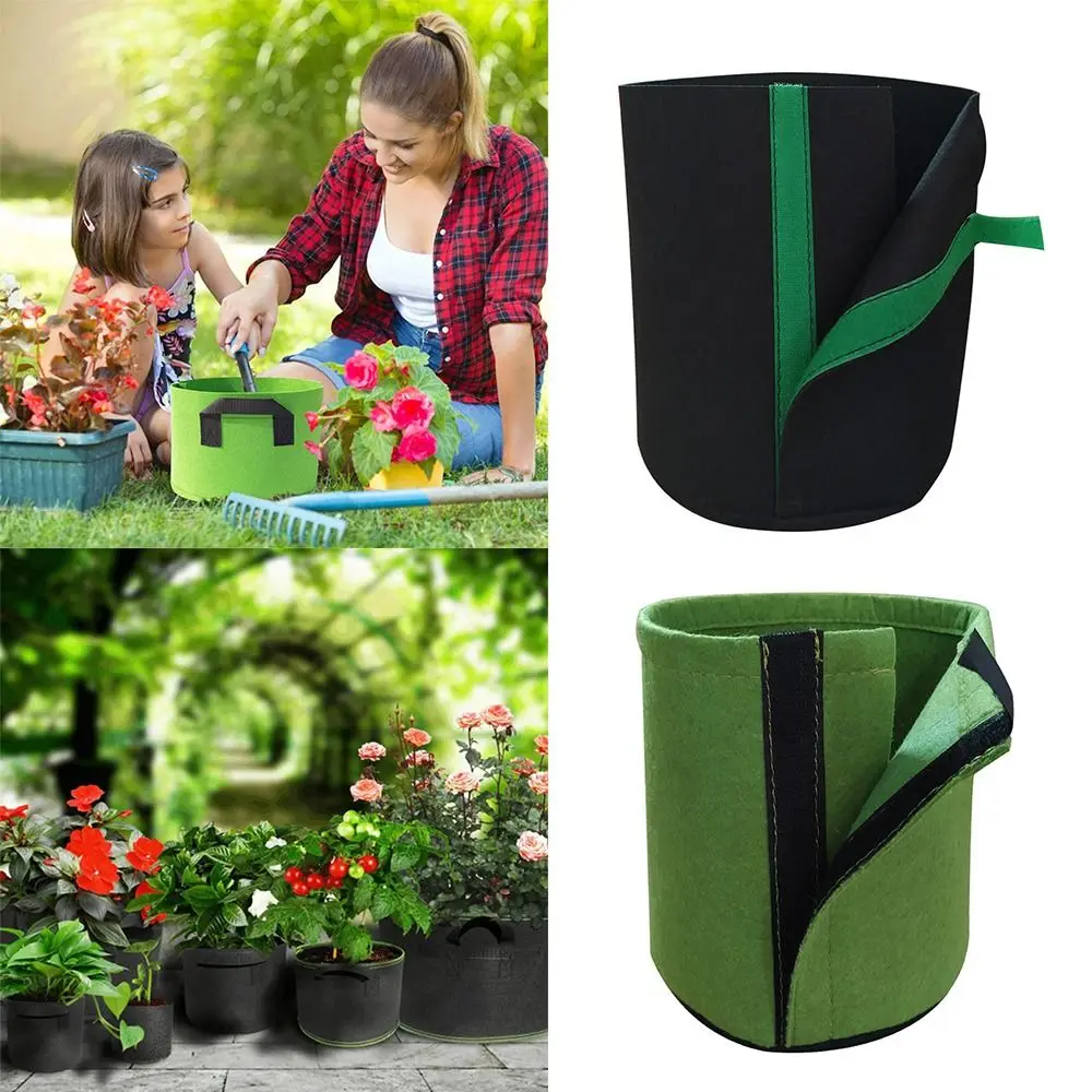 Breathable 1/2 Gallon Grow Bags Black Green Round Plant Growth Bag Non-woven Fabric Anti-corrosion Seedling Pouch Farm