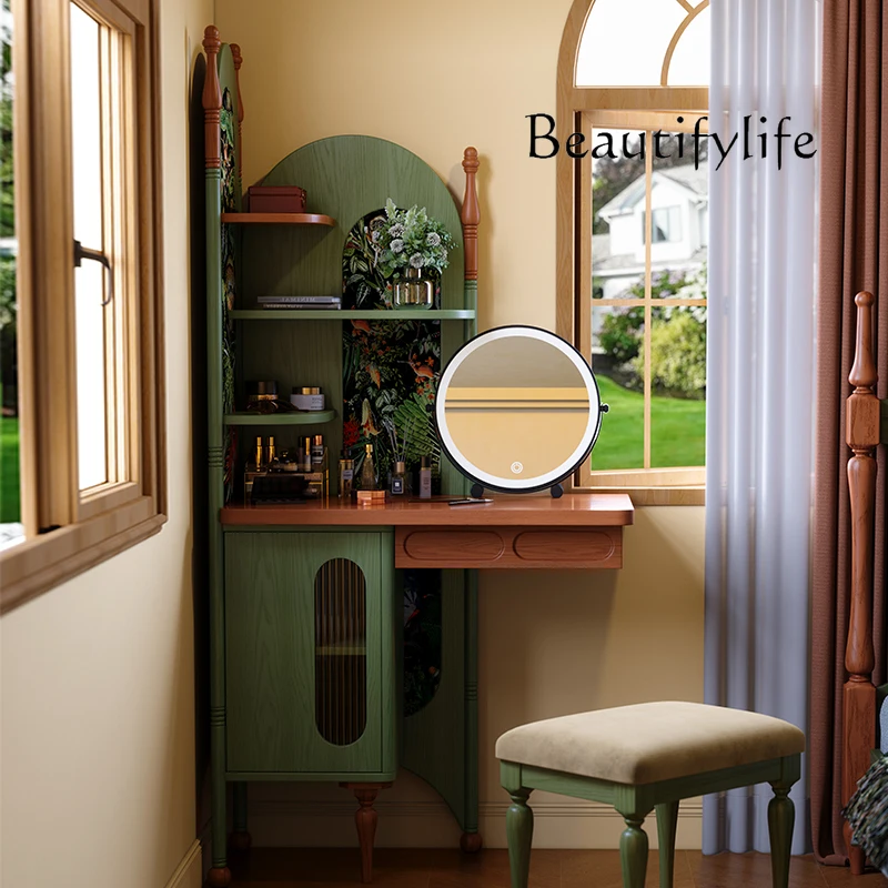 

French small apartment bedroom chest integrated high value pure solid wood makeup table dresser