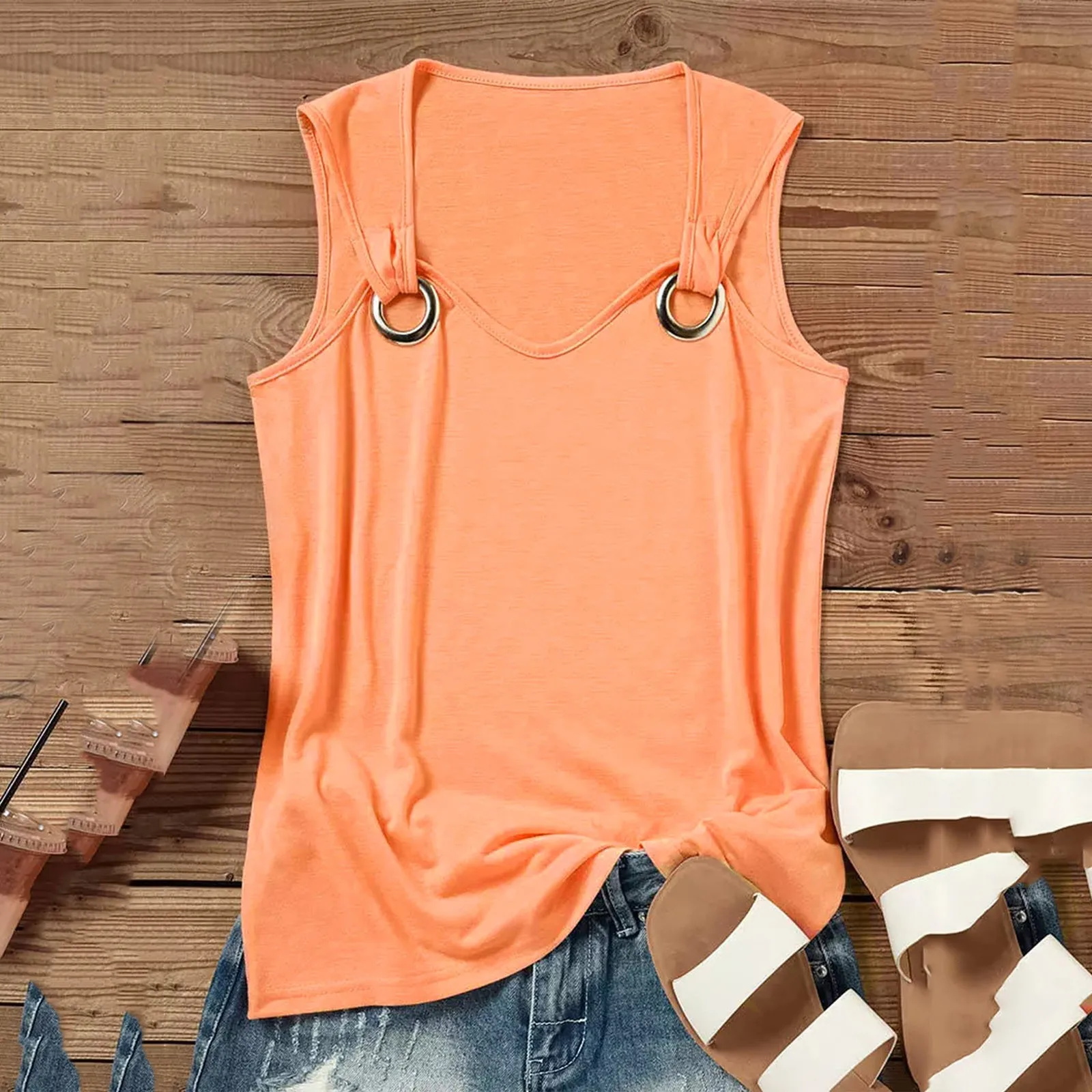 Womens Tank Tops V Neck Basic Solid Color Casual Flowy Summer Sleeveless Cropped Tops Korean Style Loose Women's Shirt Summer