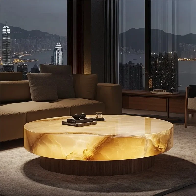 for Medieval Villa Living Room Luminous Jade Luxury Stone Coffee Table Square Marble High End Household Light Luxury