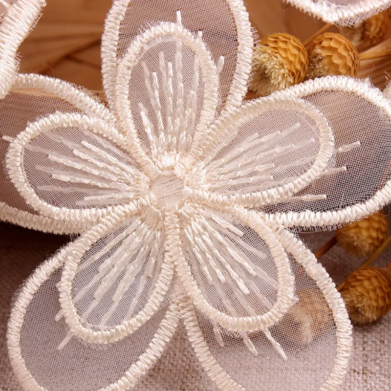 For beige lace cloth sticker embroidery three-dimensional flower pattern, clothes hole decoration sticker 10pcs
