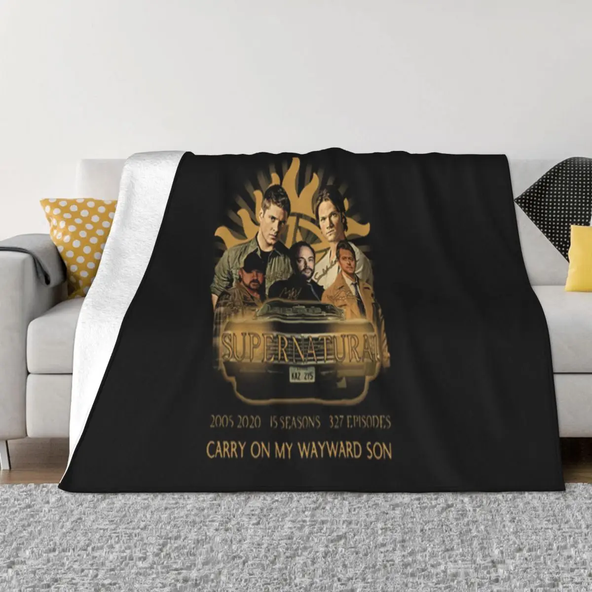 Supernatural 2005 2020 15 Seasons Carry On My Wayward Son Leisure Pure Colour Dj Fashion Throw Blanket