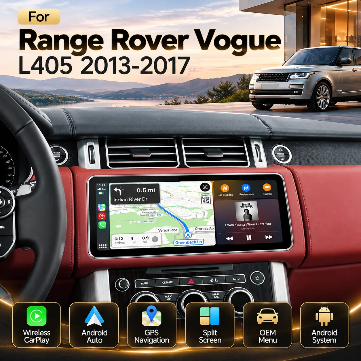 12.3 Inch Dual System Car Radio For Range Rover Vogue L405 2013-2017 Android Multimedia Player Wireless CarPlay GPS Menu