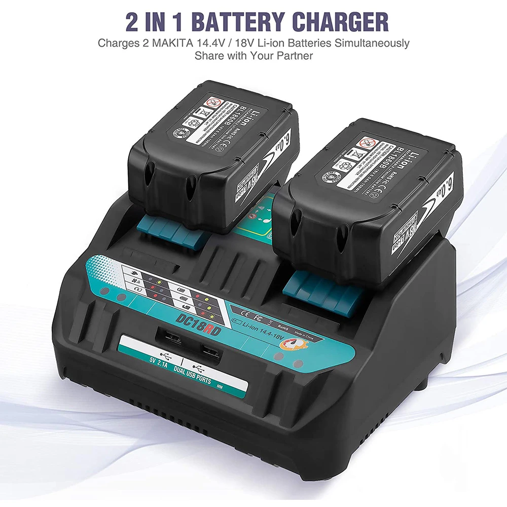 Dual Battery Charger DC18RD Replacement for Makita 18V Battery Charger Makita 14.4V 18V Li-ion Battery BL1830 BL1840 BL1860