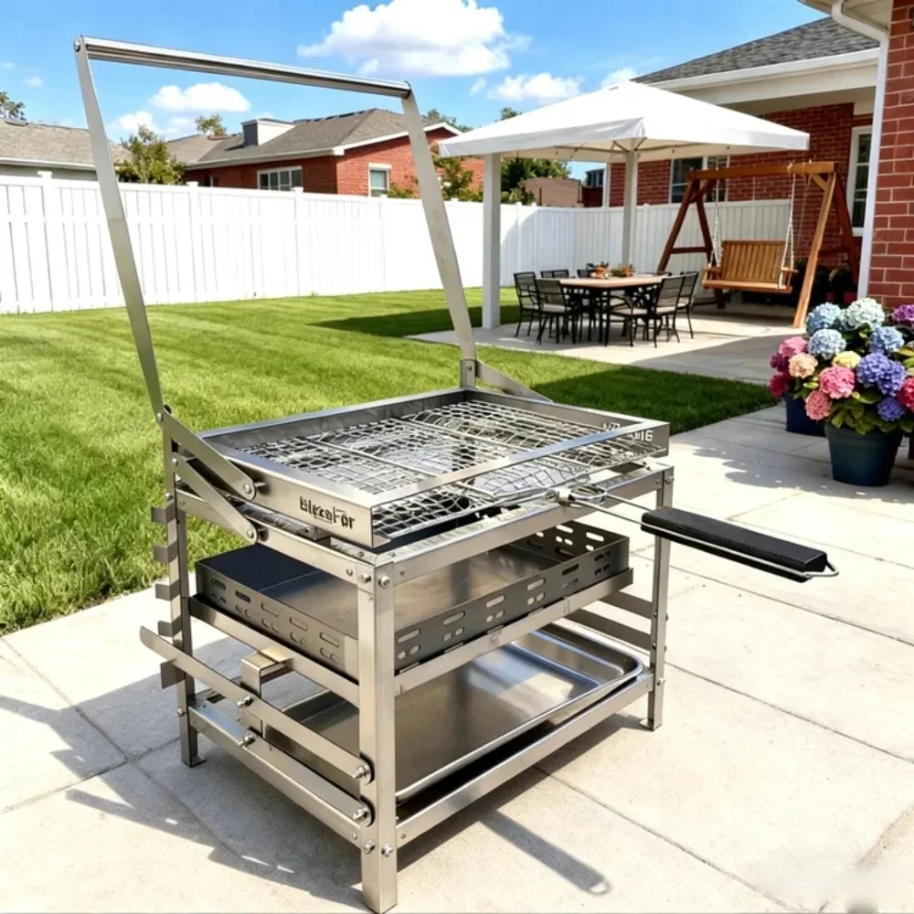 2026 New Adjustable Height Stainless Steel Flip Barbecue Grill Desktop Outdoor BBQ Grill Available in Bulk Type & Skewer Type