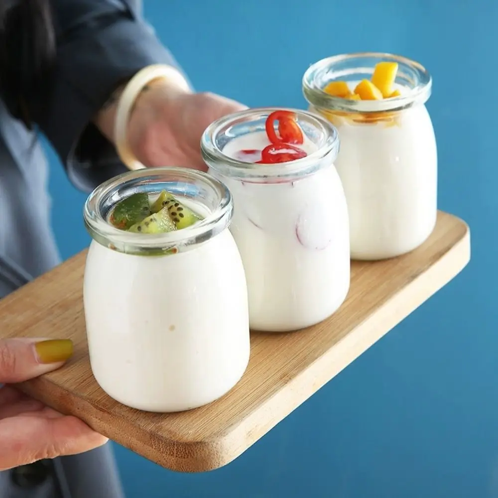 Mini Yogurt Jars Glass Pudding Cups with Lids Empty Airtight Glass Shot Bottles with Lids Glass Leak-Proof Yogurt