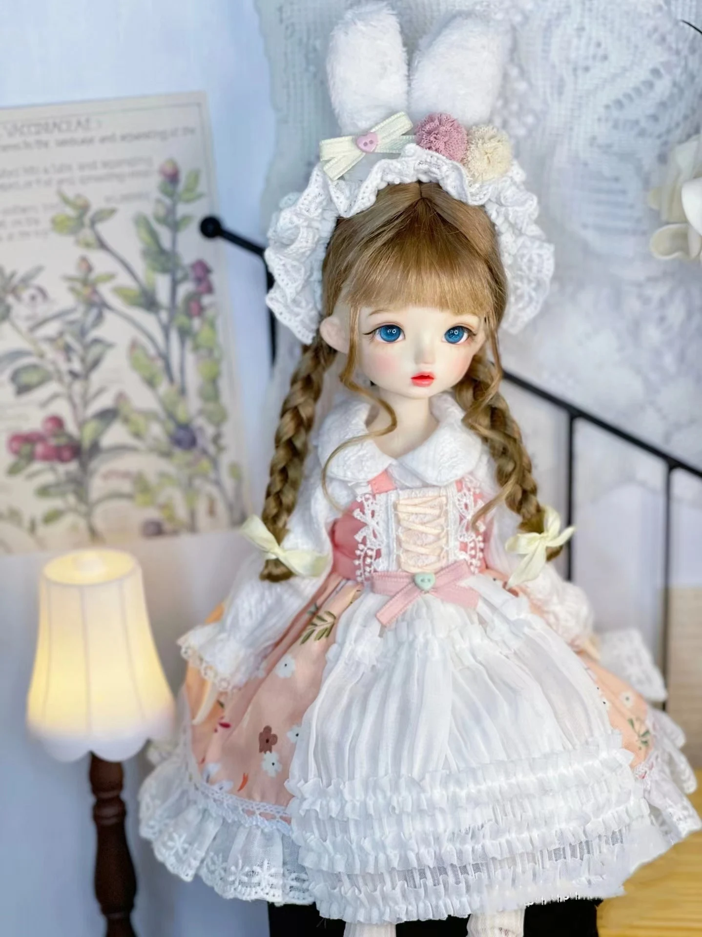 (Enviado em fevereiro de 2023) bjd boneca coelho orelha headdress vestido de renda saia 1/6 30cm (ajuste, azone, gelo, jerryb, 1/6 boneca acessórios)