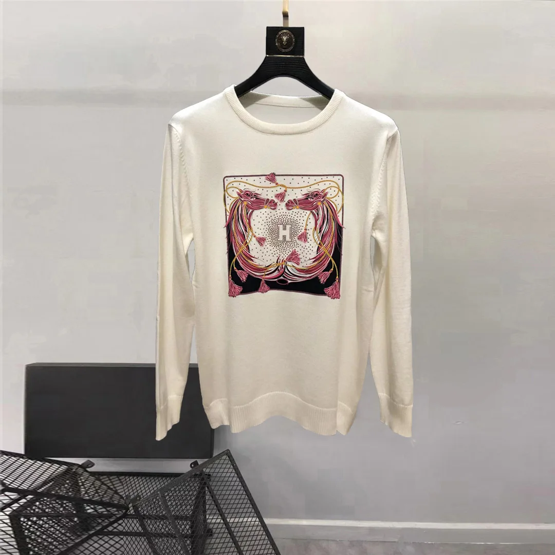 European and American men's wear 2022 winter new style Long sleeve round collar fringe hot drill printing Fashion knit sweater